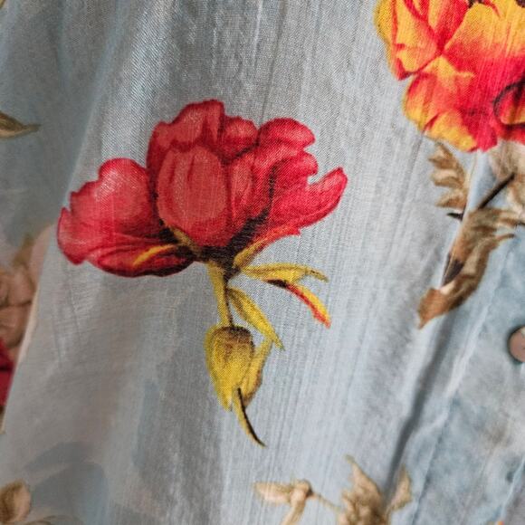 Umgee Tunic Floral Blue Red Long Sleeve Button Down Shirt Cotton Medium Boho - Picture 8 of 15